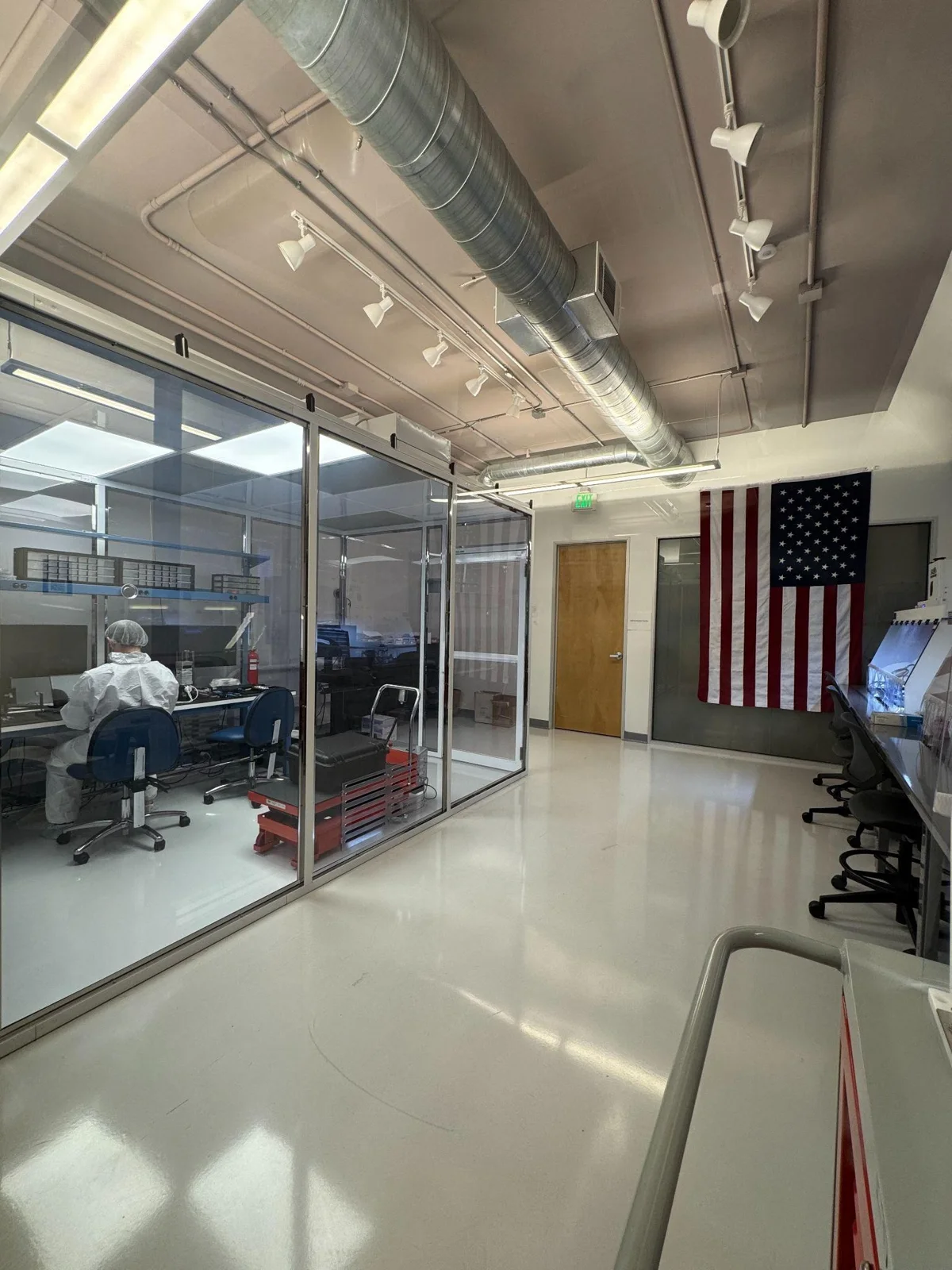 Aethero San Francisco office: glass-walled clean room and integration lab